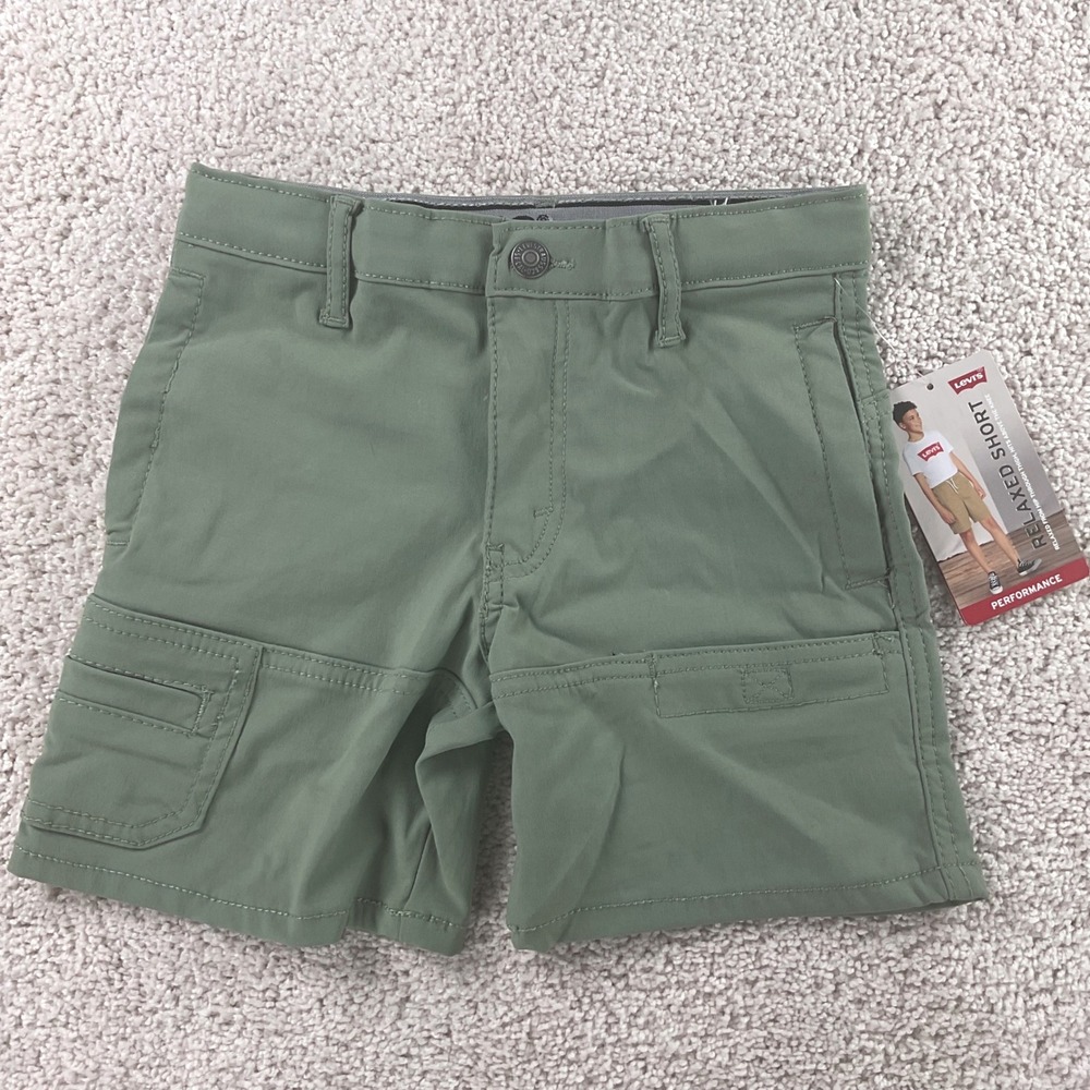 Levis Kids Performance Relaxed Shorts Olive Green Cargo Stretch 4T NWT
